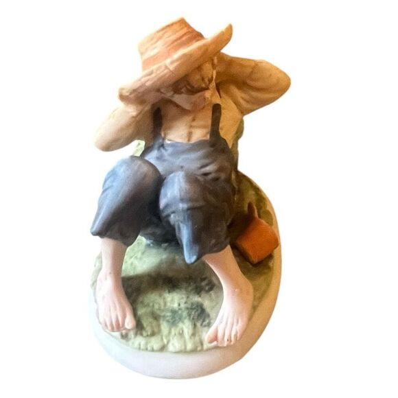 Lefton Vintage Fishing Boy Hand Painted Figure 1983 Personal Inscription On Bott - Picture 5 of 6